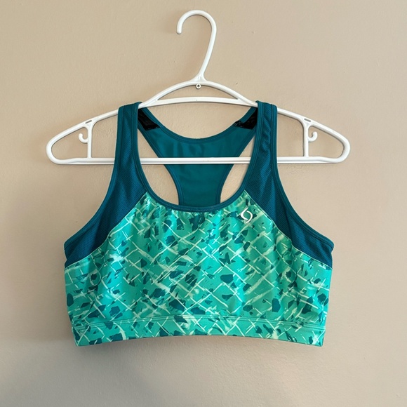 4/$10🎄Moving Comfort Teal Abstract Print Racerback Sports Bra - Picture 1 of 11